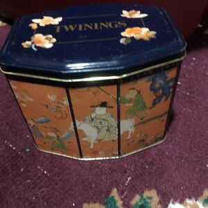 Vintage Twinings Asian Art Decorative Tin- collectible tin for tea drinkers-used